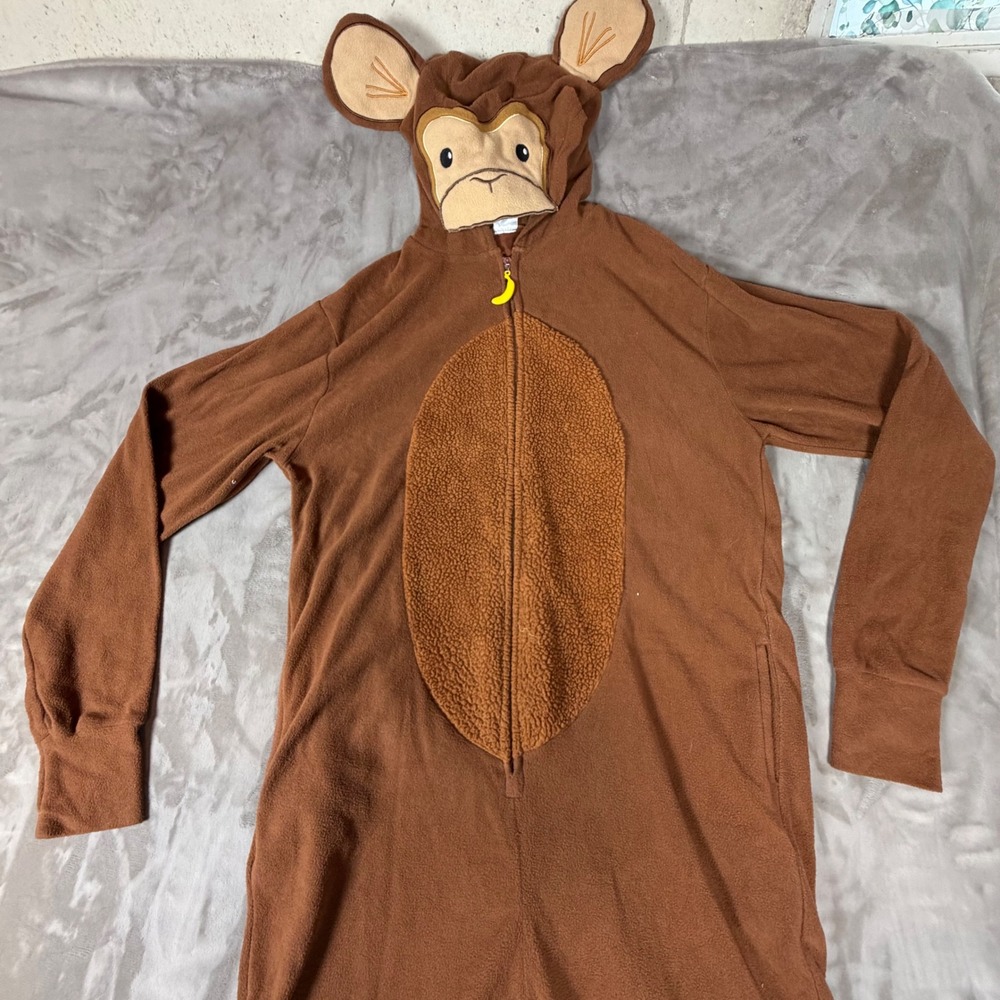 Spirit Halloween Monkey Union Suit Fleece One Piece Costume Brown XL Banana Zip